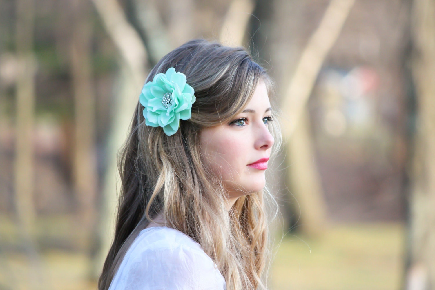 seafoam flower hair clip, mint green hair clip, something blue wedding, bridesmaid hair clip