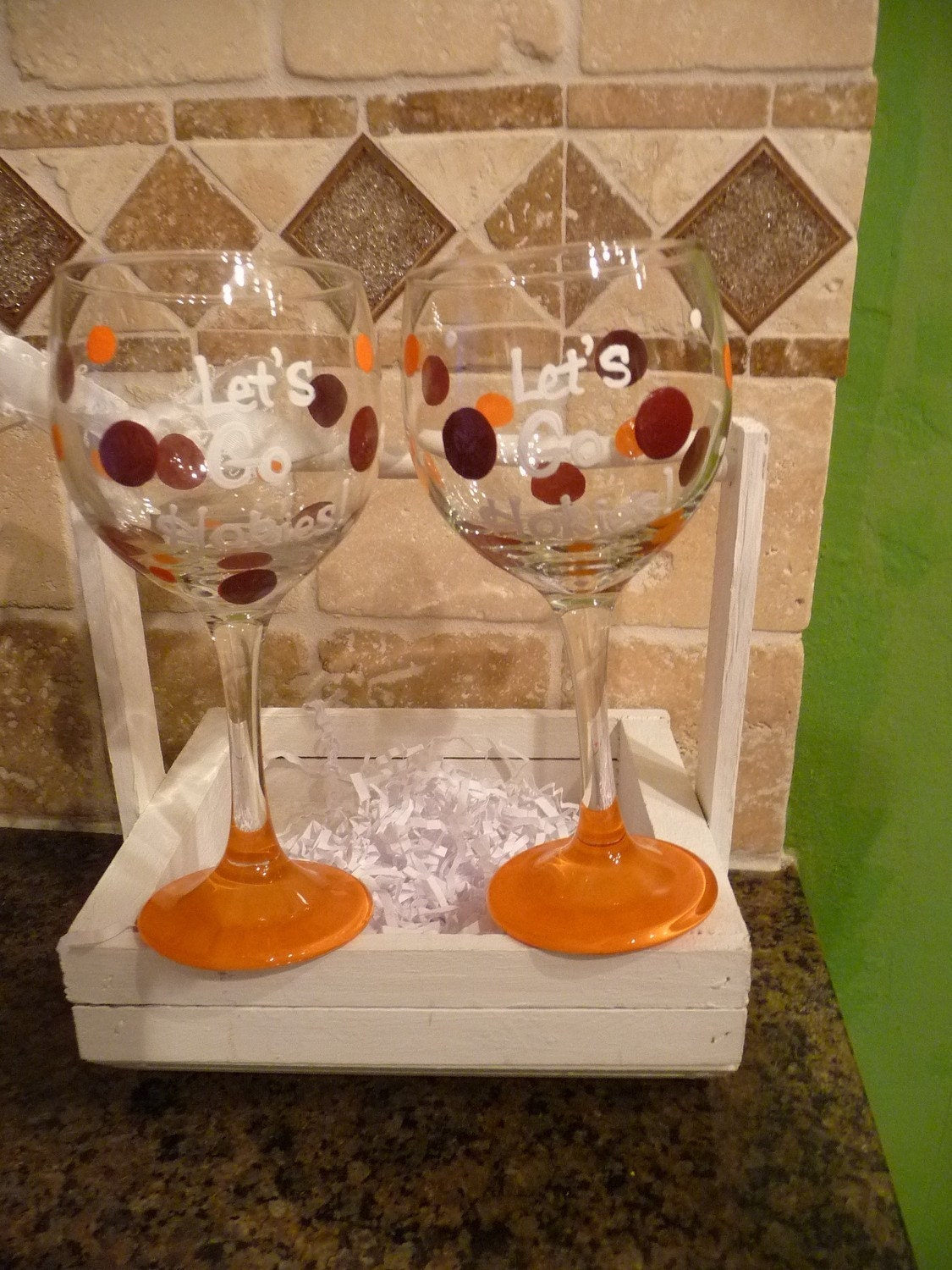 Pair of Handpainted  Hokie Wine glasses