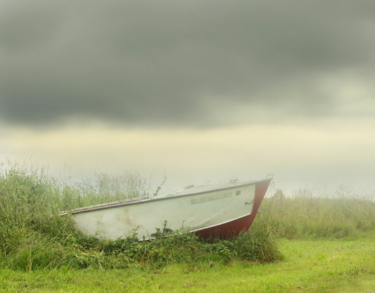White boat in the field   16x24 Archival Photograph