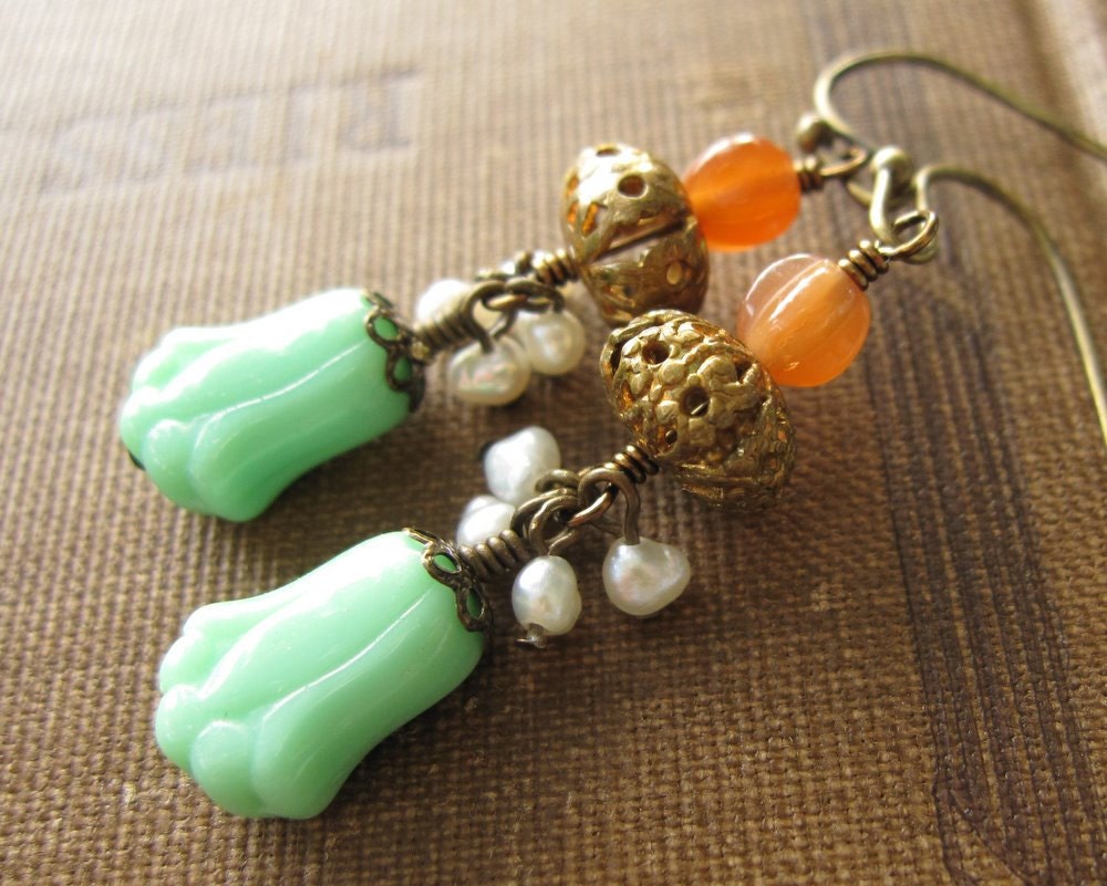 Turquoise Blue Lotus Egyptian Earrings