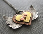 Healing Heart Takes Wing Mixed Metal Necklace Sterling Silver Copper Brass