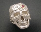 Sterling Silver Skull Ring with Ruby