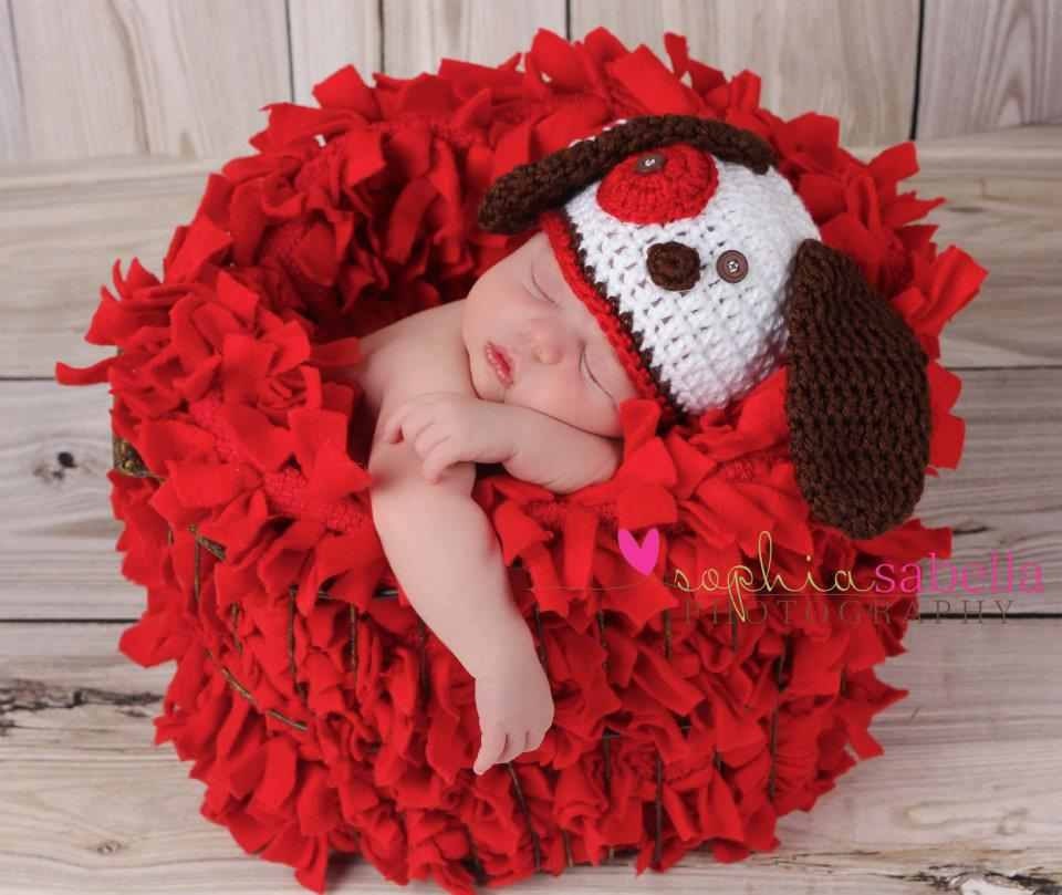 Baby boy or  Girl Puppy Dog Hat- White, Brown, Red
