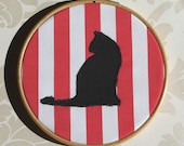 Cat Silhouette Red Stripes Applique Wall Decor