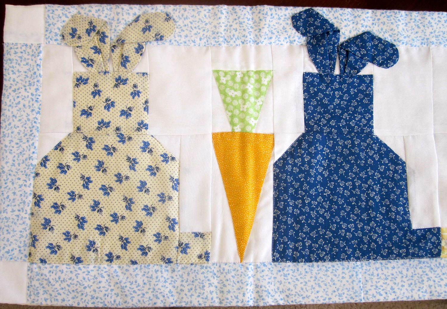 Handmade Bunny Rabbit Quilt Quilted Runner Blanket Wall Hanging Baby Nursery Easter