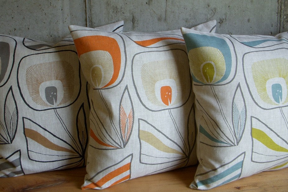 Ani windflower linen pillow cover (blue/green) 18x18