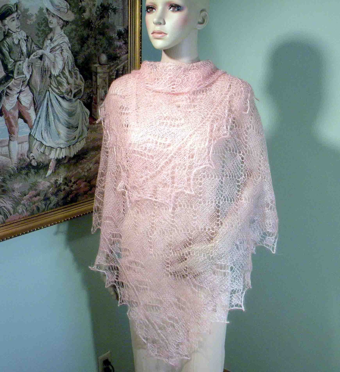 Sale - ELEGANT SHAWL/WRAP - Feather Light, Delicately Crocheted, World Famous Baby Mountain Goat Lace Yarn
