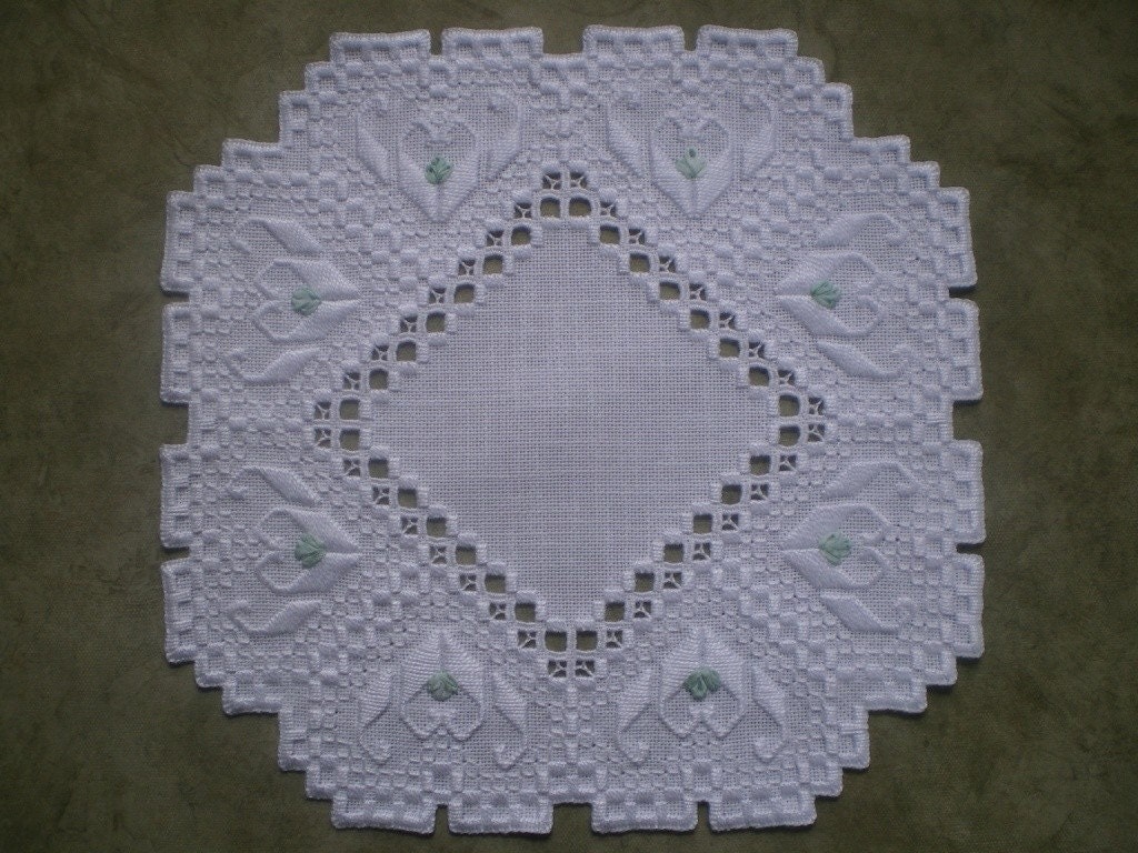Hardanger Square Centerpiece with Silk Ribbon