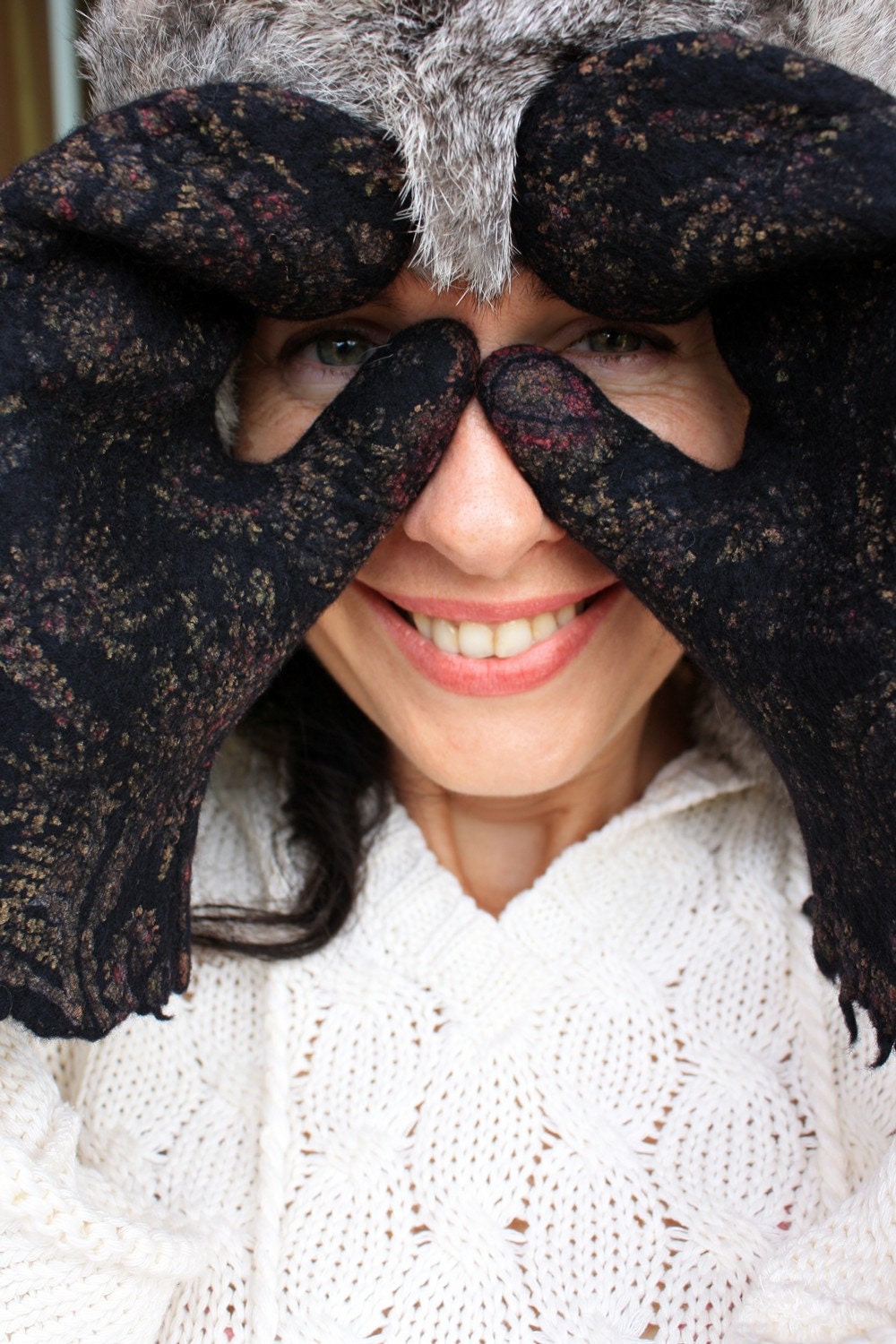 Paisley nuno felted wool mittens --- Handmade to Order