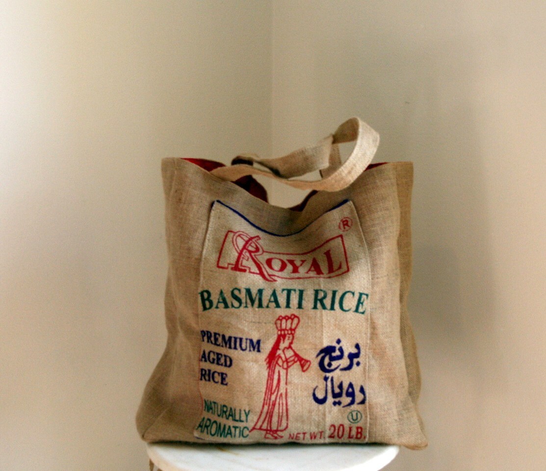 recycled rice basmati sack shopping bag tote bag by panbeh on Etsy