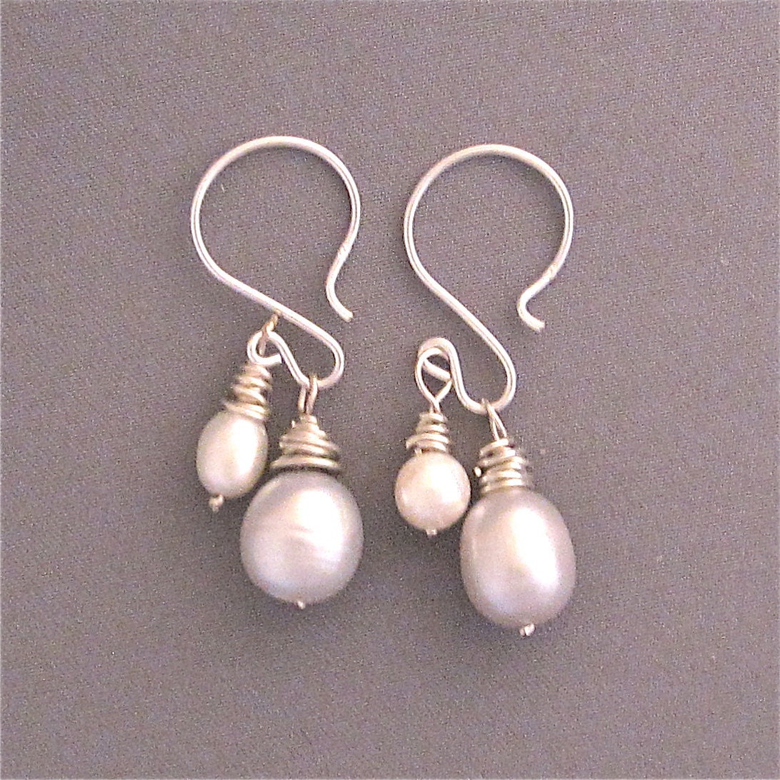 Fresh Water Sterling SIlver Wire Wrapped Pearl Dangling Earrings