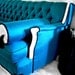 Hollywood Starlet French Baroque Button Tufted Peacock Blue Silk Sofa