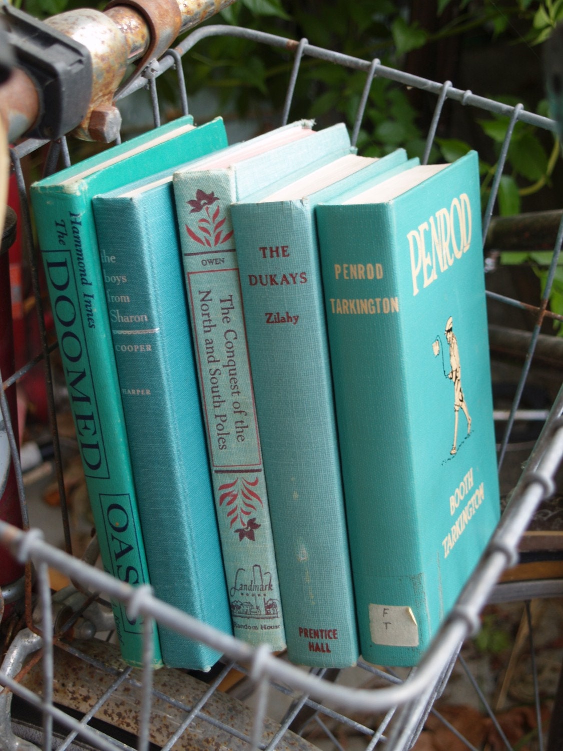 vintage books - aqua stack