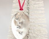 Rustic Spoon Ornament HO HO HO Christmas Ornament: Vintage Silverware Wine Bottle Tag.