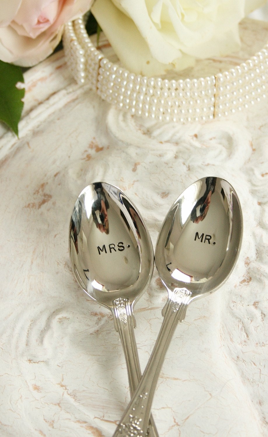 Mr Mrs spoon set upcycled flatware  beach wedding - shell pattern by beachhouseliving  on etsy