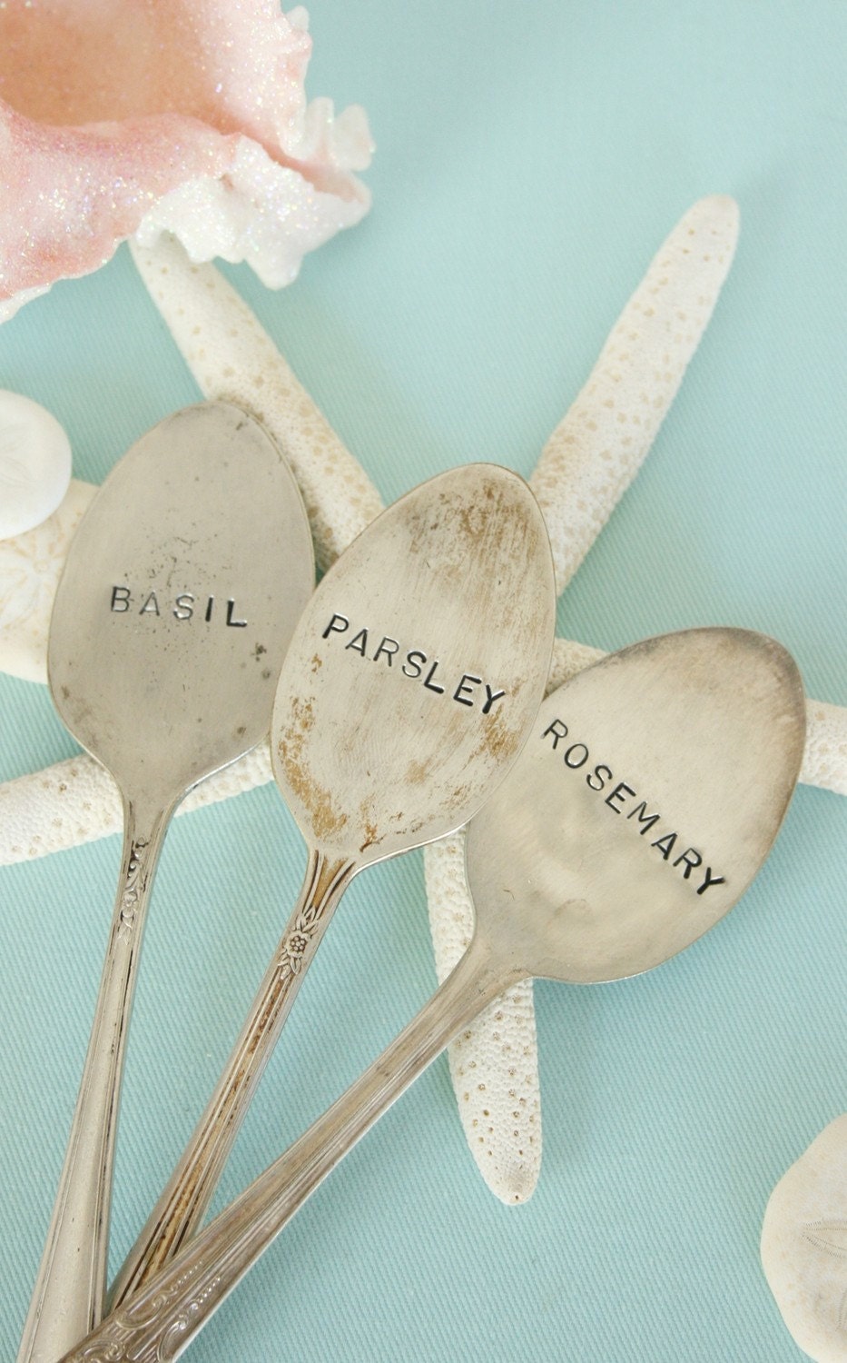 Vintage silverware Garden Marker set Basil, Rosemary Parsley recycled silver plated rustic chic
