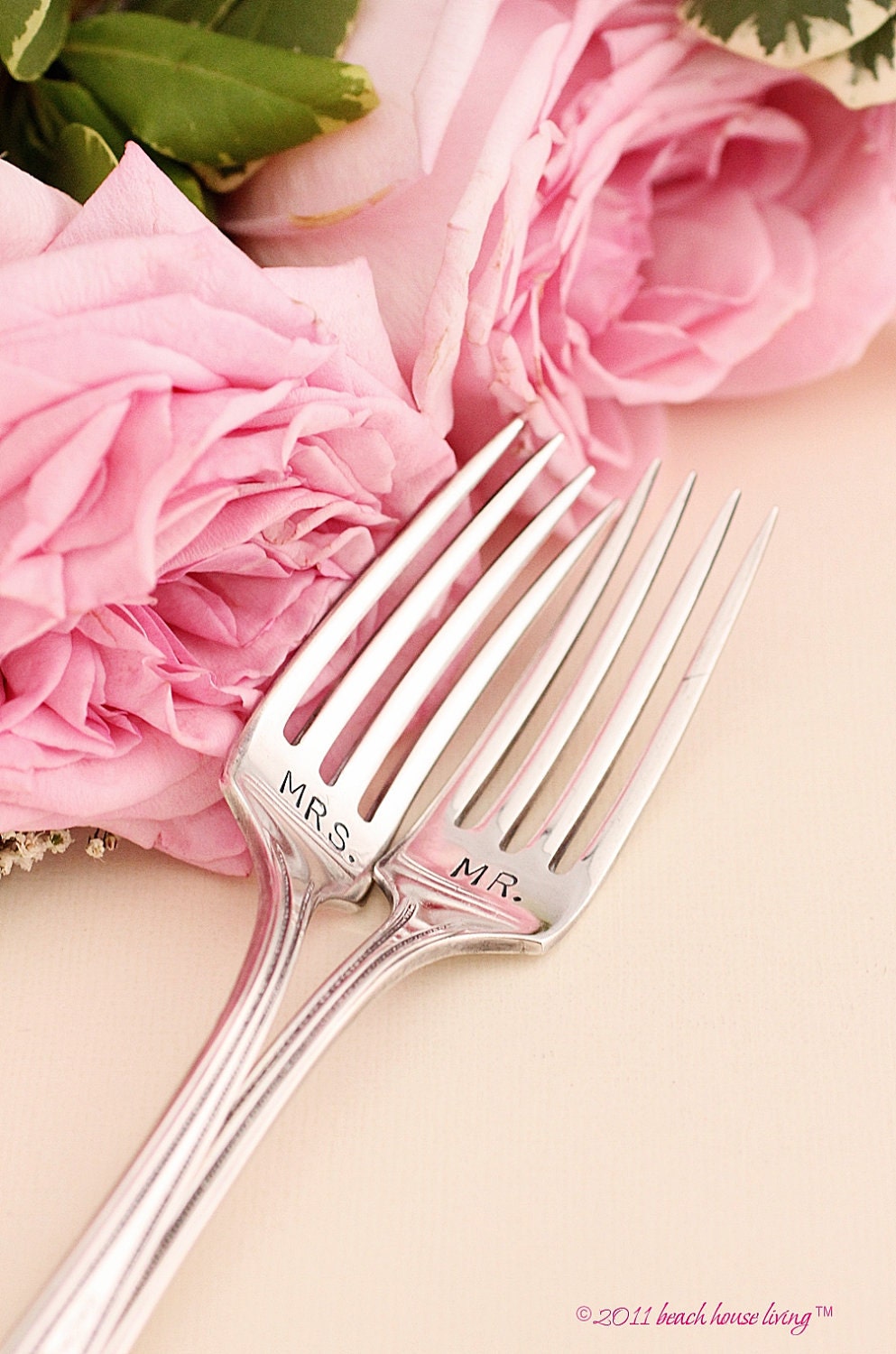 Antique wedding fork set. Hand stamped cake topper Mr Mrs forks Bouquet 1924 by beachhouseliving on etsy
