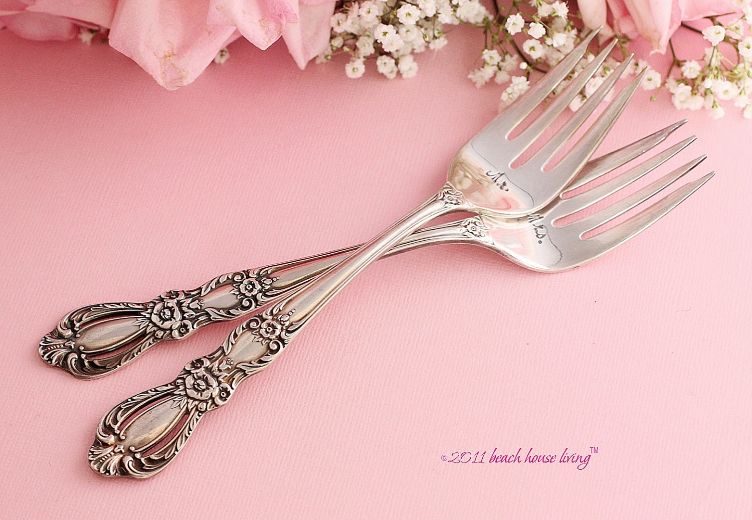 Wedding Silverware 6 Piece Set Reception Place Setting hand stamped silver plate  Heritage 1953  OOAK