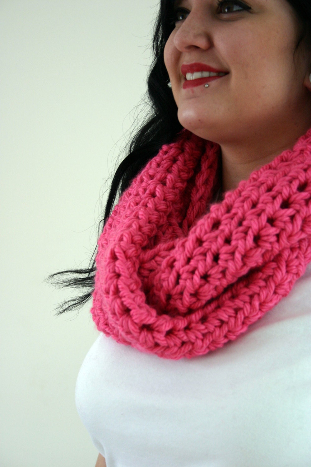 S A L E // Chunkster Infinity Cowl - Thick and Bulky Crocheted Cowl in Flamingo // 2 5 % O F F