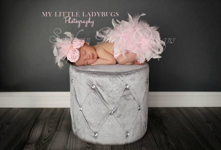 Pink Feather Couture Satin Bloomers & Headband Set Newborn Infant  Perfect for Christmas Halloween Fall  spring photo session prop