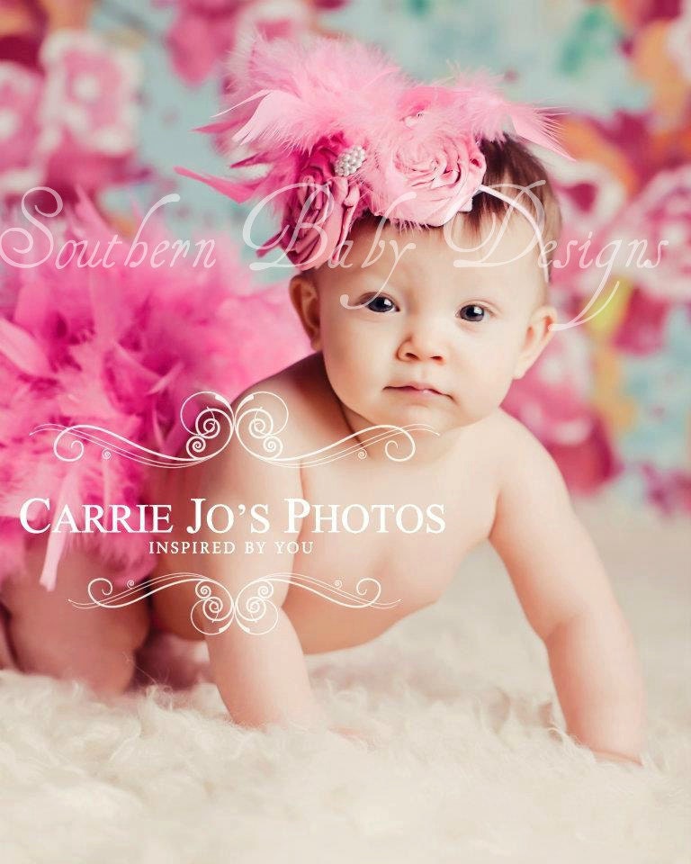 Hot Pink Feather Couture Satin Bloomers & Headband Set Newborn thru 2T