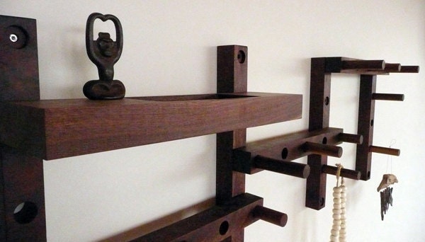 Thru - Block wooden coat rack- 7 piece vertical or horizontal pattern with Key Shelf