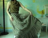 All Day Long - Boho Maxi Tiered Cotton Skirt Hand Dyed In Olive green