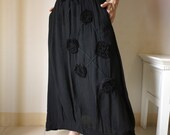 Funky Blossom...Floral Applique Hand Dyed Black Cotton Mix Viscose Skirt