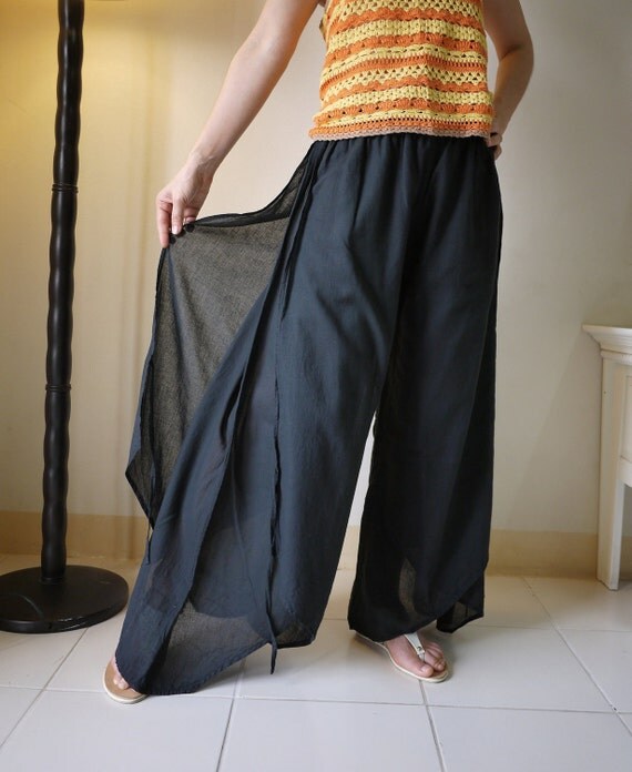 Summer Vacation - Black Light Cotton Wide Legs Pants