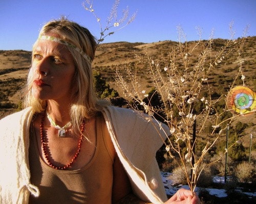 VINTAGE Whimsical Cream Wool Felted Cape