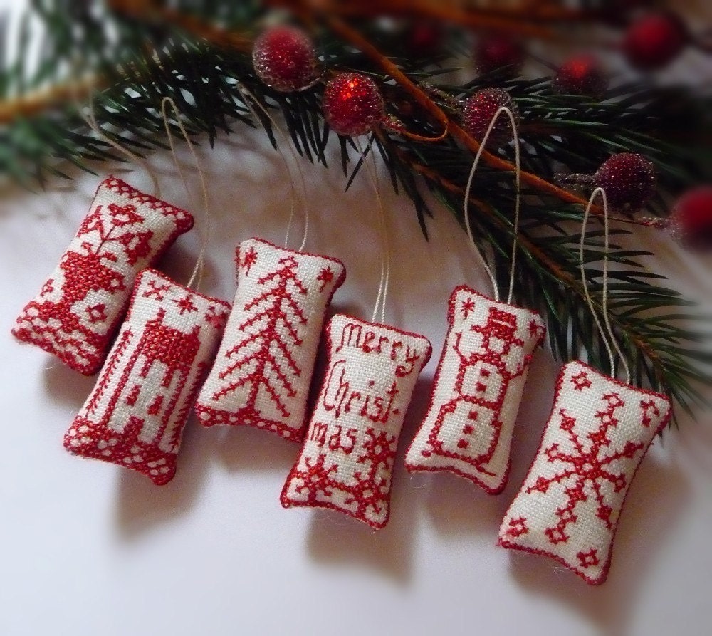 Miniature Cross Stitch Folk Art Christmas Ornaments