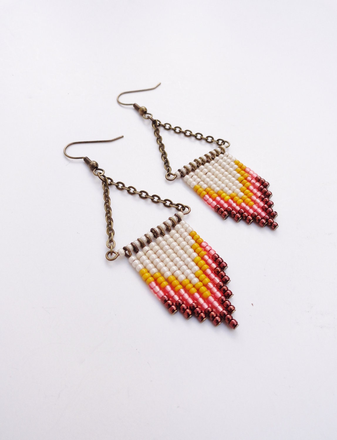Southwest Sunset Hand Beaded Chevron Earrings