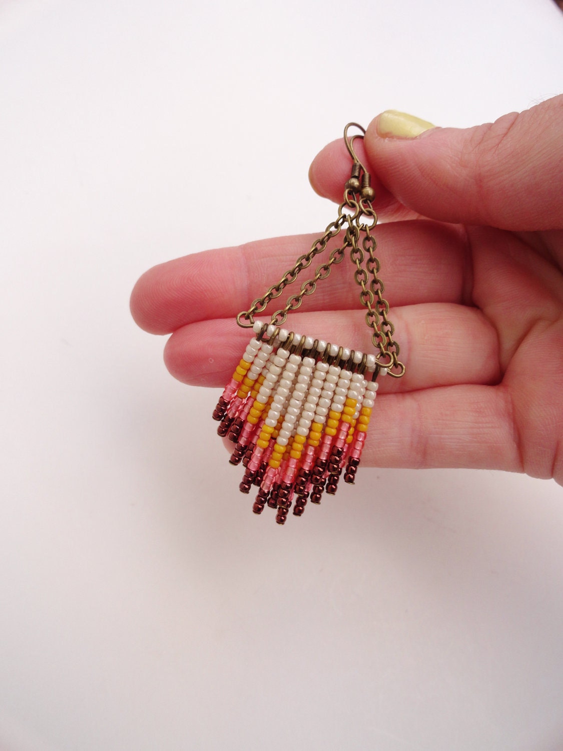 Southwest Sunset Hand Beaded Chevron Earrings