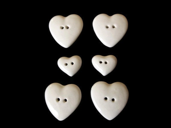 Ceramic Heart Buttons White 6