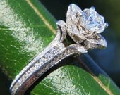 READY to Ship - Gorgeous UNIQUE Flower Rose Diamond Engagement Ring - 2.2 carat - 14K white gold - art deco - fL01