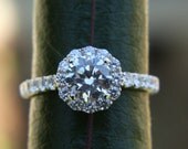 14k CUSTOM Made - Diamond Engagement Ring  Semi Mount Setting- .61carat  Round - Flower Halo - Pave - Antique Style - Bp0014