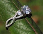 Diamond Engagement Ring - 1.50 carat Round - Pave - Antique Style - 14K white gold - Weddings- Luxury- Brides