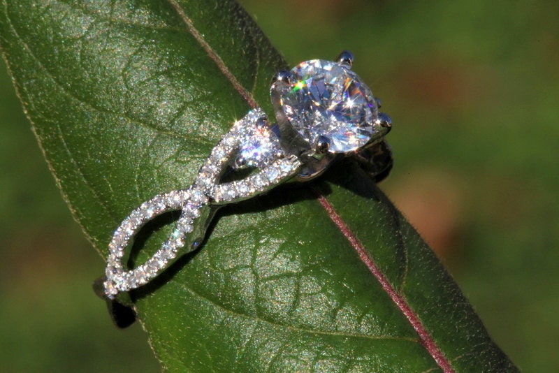Diamond Engagement Ring - 1.15 carat Round - Pave - Antique Style - 14K white gold - Weddings- Luxury- Brides
