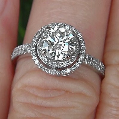 Diamond Engagement Ring Semi mount setting -14K white gold - .50 carat Round - Double Halo - Pave - Antique Style - Weddings- Luxury - Bp019