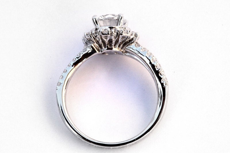 CUSTOM Made For YOU - 1.60 carat Round - Halo - Pave - Antique Style - Diamond Engagement Ring 14K white gold - Weddings- Luxury- Brides