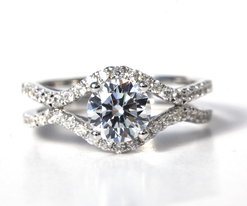 CUSTOM Made For YOU - 1.45 carat Round - Diamond Engagement Ring 14K white gold - Split Open Double Shank - Weddings- Luxury- Brides