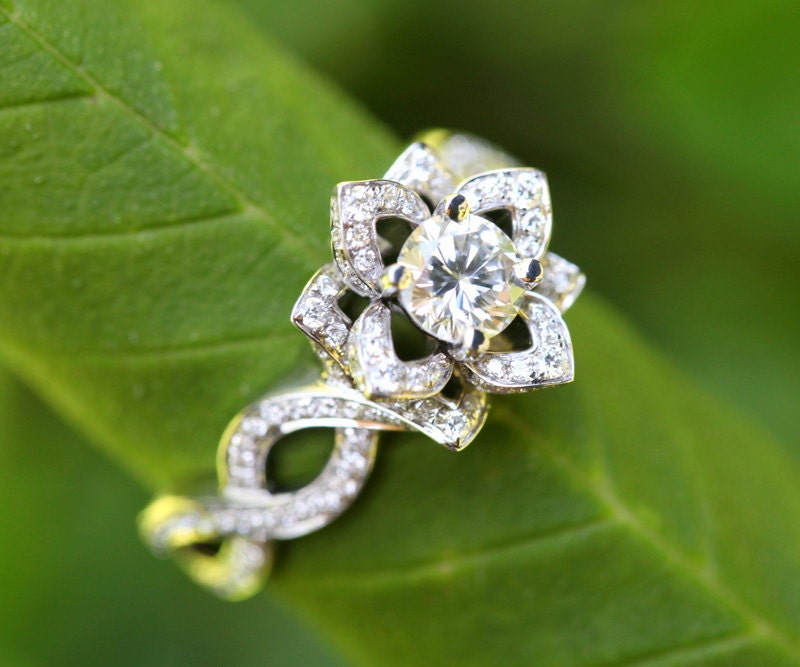 LOVE IN BLOOM - Platinum - Unique Flower Lotus Rose Diamond Engagement or Right Hand Ring - 2.00 carats - fL03