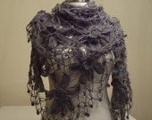SUPER SALE Shawl Handmade Gray Flower Mohair Triangle Shawl
