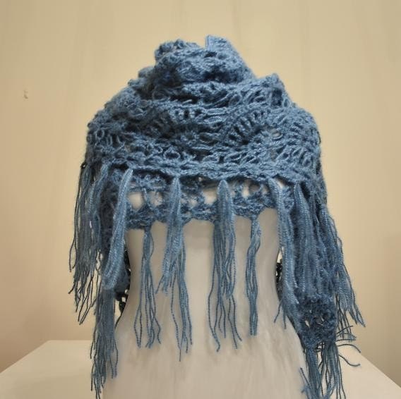 SUPER SALE Navy Blue Mohair Warm Handmade Triangle Shawl