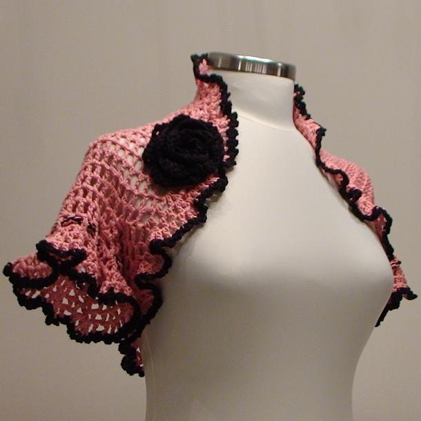 Pink Black Handmade Bolero Shrug
