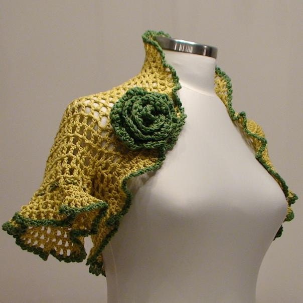 Yellow Green Bridal Shrug - Yellow and Green Organic Cotton Espanol Shrug