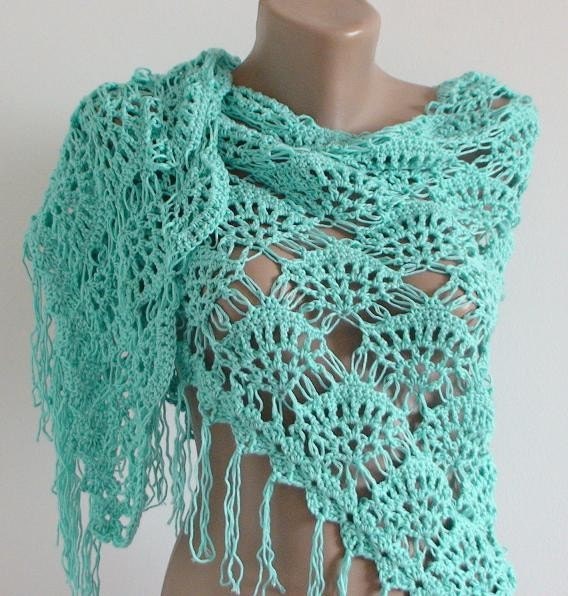 EXPRESS DELIVERY...Seaspray Organic Cotton Triangle Shawl