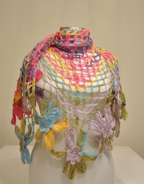 SUPER SALE Rainbow SHAWL Handmade Flower Mohair Triangle Shawl