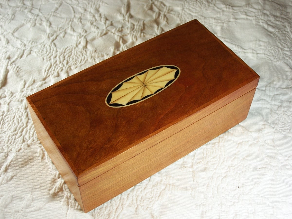 Jewelry Box Valet Box Dresser Box, Cherry with Oval Inlay, Custom 