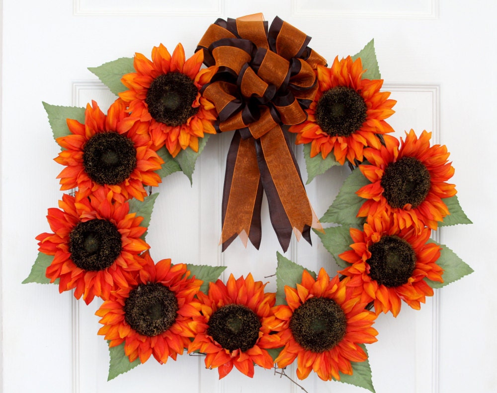 Orange Sunset Sunflower 22" Wreath // Spring Front Door Wreath // Large Spring Wreath // Summer Wreaths for Door // Summer Wreath